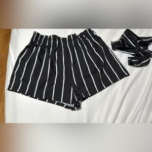 Black and White Striped Women's Shorts